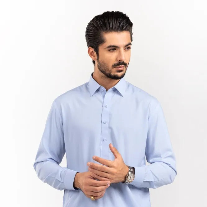 Sky Blue Wash & Wear Stitched Fabric