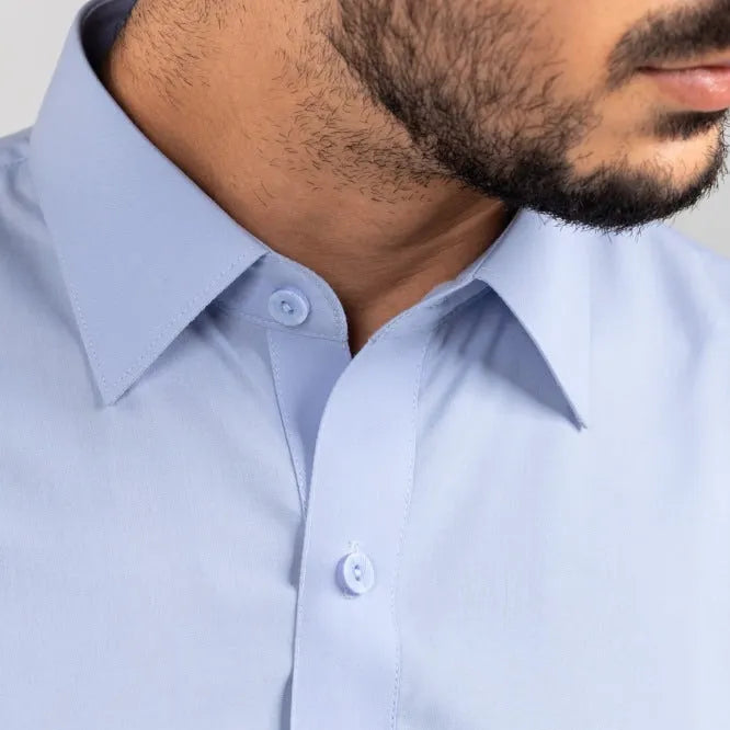 Sky Blue Wash & Wear Stitched Fabric