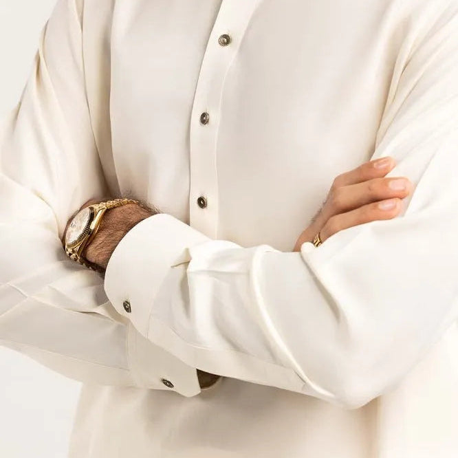 Cream-White Boski Stitched Fabric