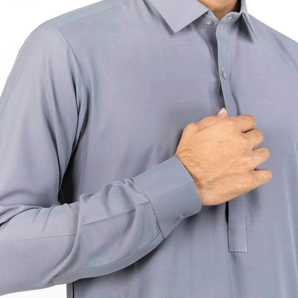 Royal Grey Wash & Wear Stitched Fabric