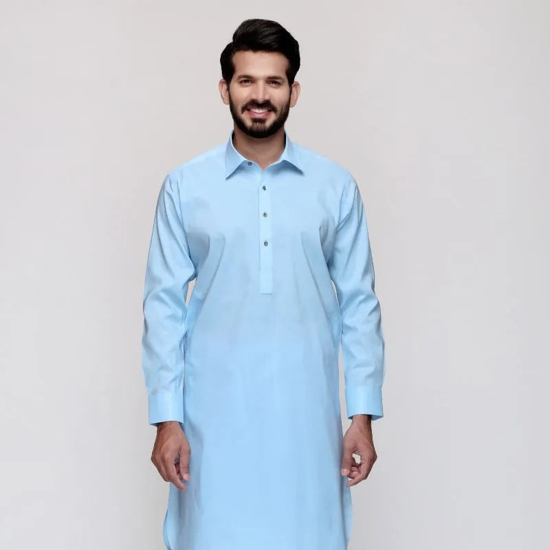 Sky Blue Stitched Latha Fabric