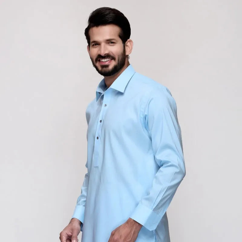 Sky Blue Stitched Latha Fabric