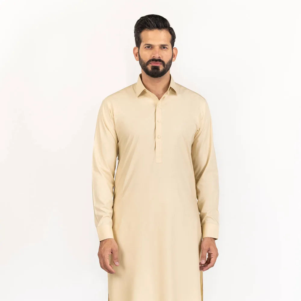 Cream Wash & Wear Stitched Fabric