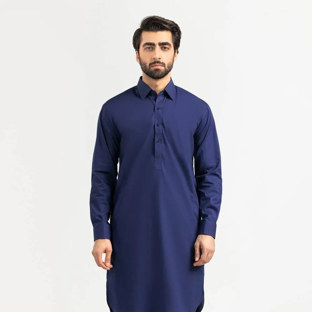 Navy Blue Wash & Wear Stitched Fabric