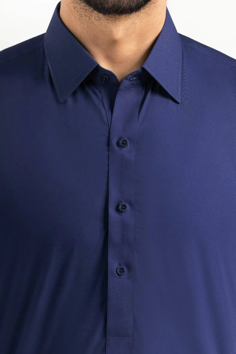 Navy Blue Wash & Wear Stitched Fabric