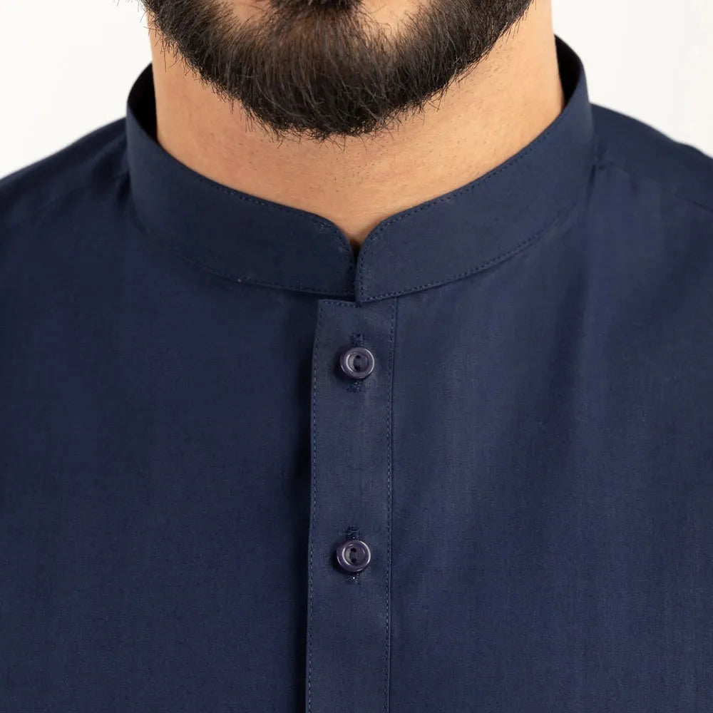 Navy Blue Stitched Latha Fabric